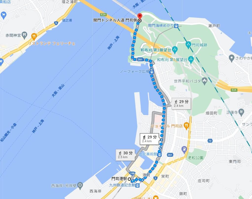 関門海峡を徒歩で渡る海底散歩 　地図